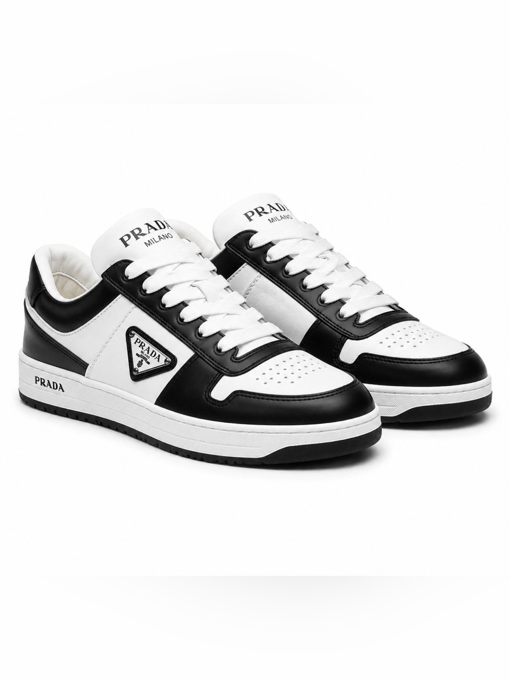 Prada Black and White Low-Top Leather Sneakers